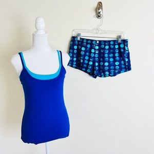 NWT Y2K Royal Blue Layered Tank Cami & Polka Dot Sleep Shorts Pajama Set